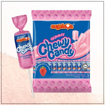 SUGALOVA GUMMY CHEWY CANDY STRAWBERRY FLAVOUR 8GMx 12PCS  96GM