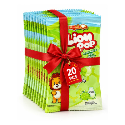 SUGALOVA LION POP HAMI MELON MILK LOLLIPOP 9GM X 20PCS 180GM