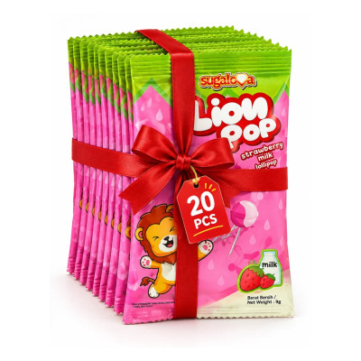 SUGALOVA LION POP STRAWBERRY LOLLIPOP 9GM X 20PCS 180GM
